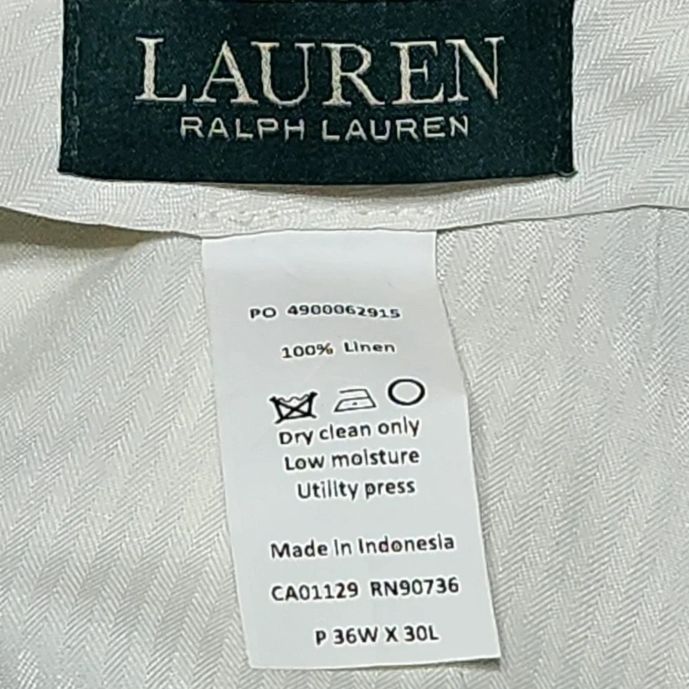 Lauren Ralph Lauren M 36x30 Beige 100% Linen Straight Leg Dress Pants Trousers